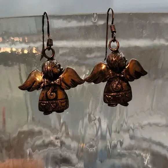 Adorable Antique Sterling Angel Earrings - Picture 2 of 3